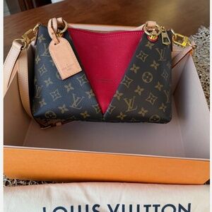 LOUIS VUITTON Monogram Leather V Tote BB M43966 Red Crossbody pochette style